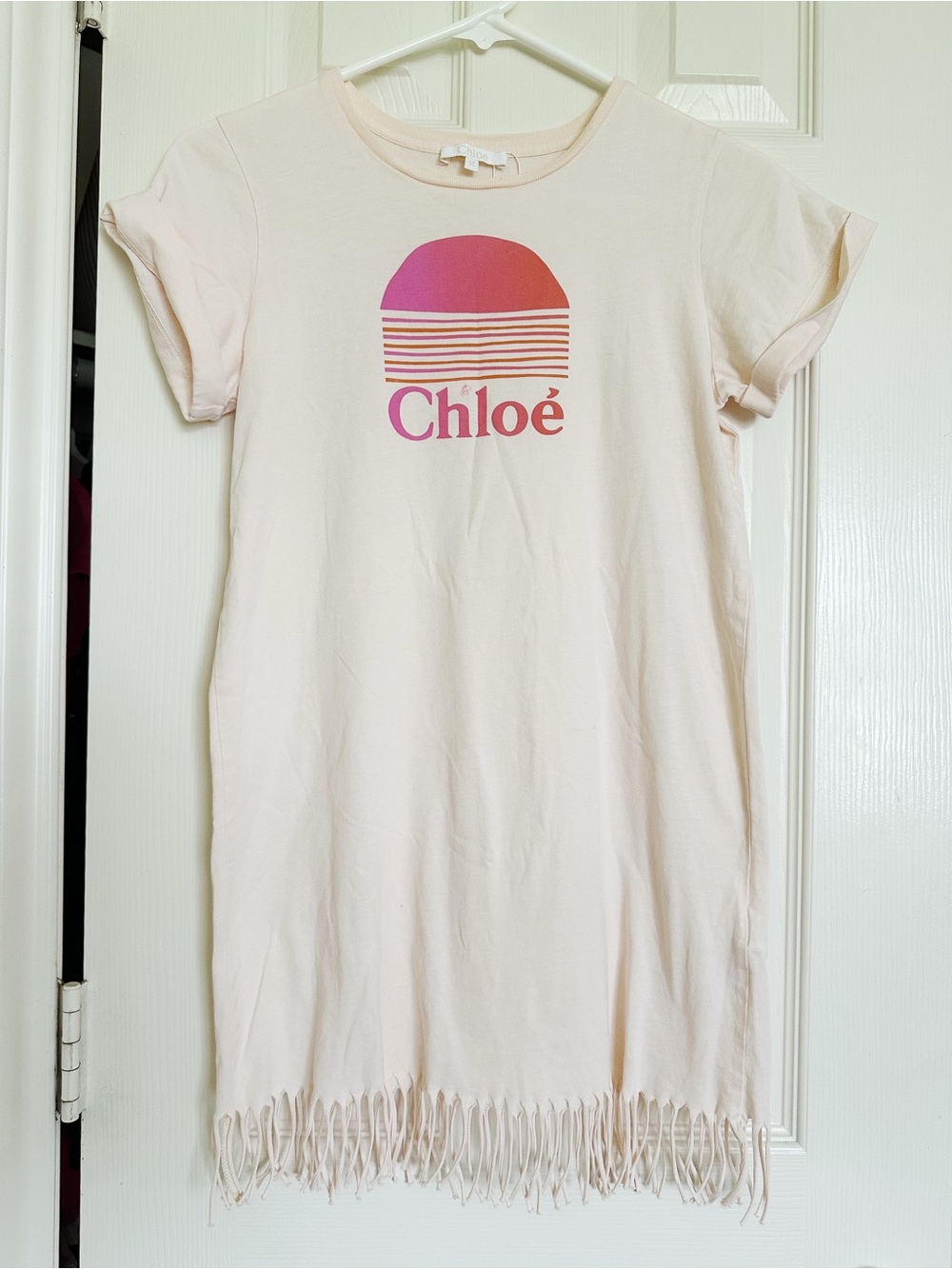 Chloé Girls Cream Tee Dress with Pink Gradient Logo